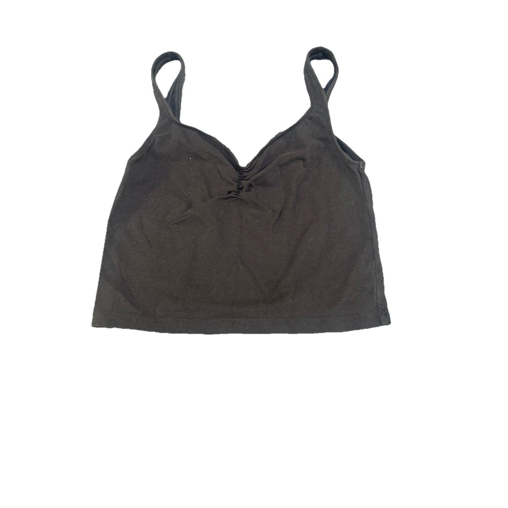 AMERICAN EAGLE Black Cropped Cami Top S/P CH Seamless Rib Knit